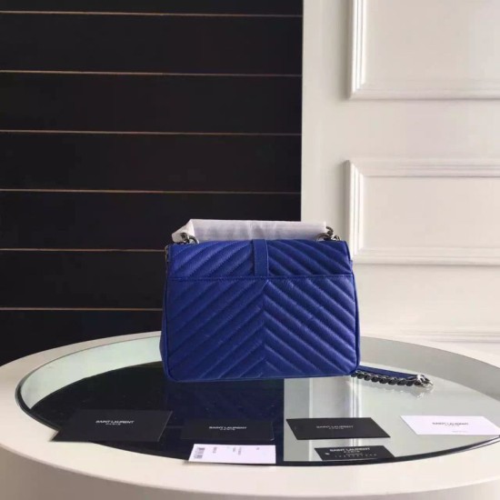 Replica Saint Laurent Medium Monogram College Bag in Blue Goatskin