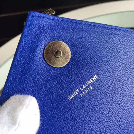 Replica Saint Laurent Medium Monogram College Bag in Blue Goatskin