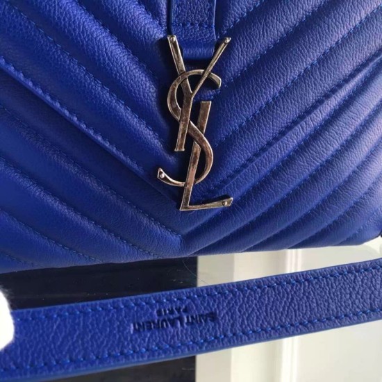 Replica Saint Laurent Medium Monogram College Bag in Blue Goatskin