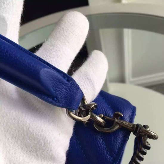Replica Saint Laurent Medium Monogram College Bag in Blue Goatskin