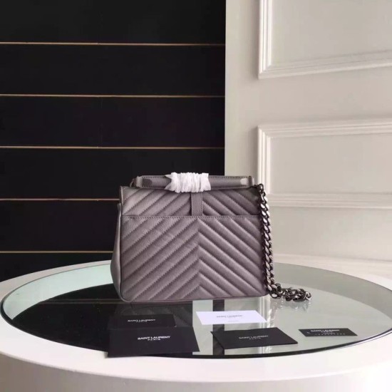 Replica Saint Laurent Medium Monogram College Bag in Grey Goatskin