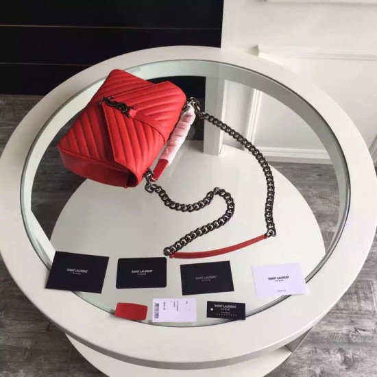 Replica Saint Laurent Medium Monogram College Bag in Red Goatskin