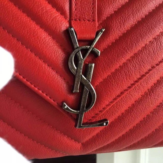 Replica Saint Laurent Medium Monogram College Bag in Red Goatskin