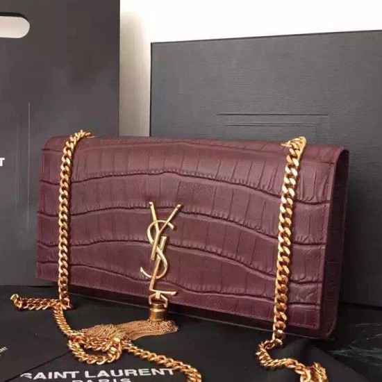 Fake Saint Laurent Medium Monogramme Tassel Bag In Bordeaux Crocodile Calfskin Replica Replica Saint Laurent Medium Monogramme Tassel Bag In Bordeaux Crocodile Calfskin