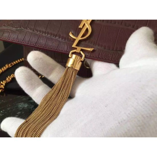 Fake Saint Laurent Medium Monogramme Tassel Bag In Bordeaux Crocodile Calfskin Replica Replica Saint Laurent Medium Monogramme Tassel Bag In Bordeaux Crocodile Calfskin
