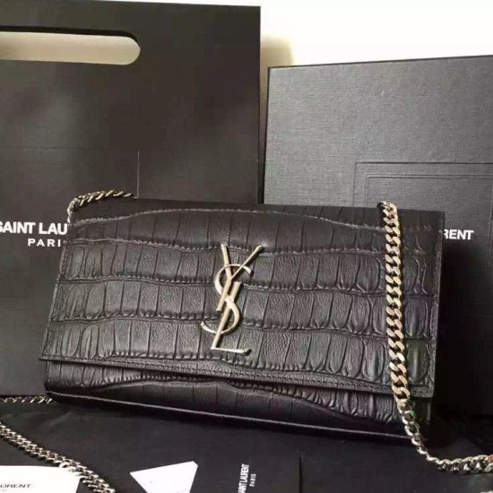 Replica Saint Laurent Medium Satchel Bag In Black Crocodile Calfskin