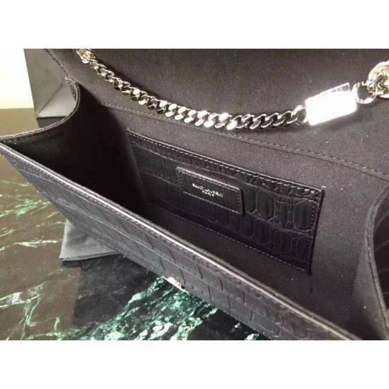 Replica Saint Laurent Medium Satchel Bag In Black Crocodile Calfskin
