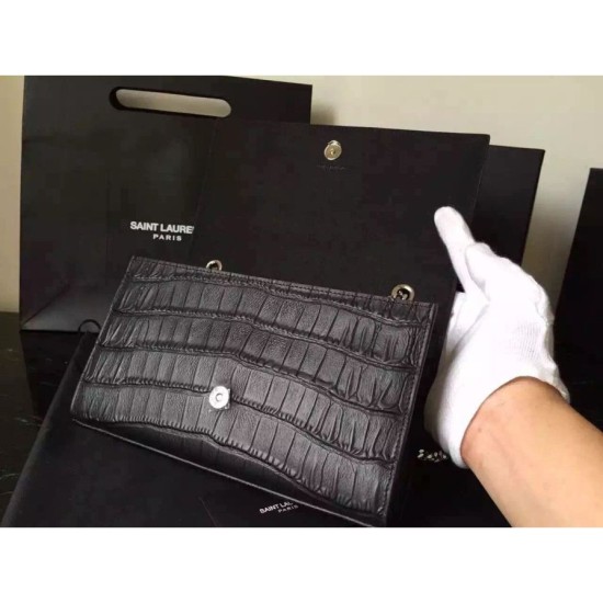 Replica Saint Laurent Medium Satchel Bag In Black Crocodile Calfskin