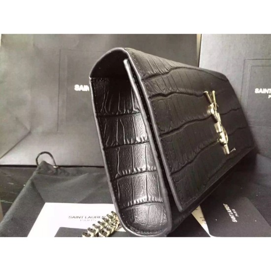 Replica Saint Laurent Medium Satchel Bag In Black Crocodile Calfskin