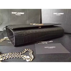 Replica Saint Laurent Medium Satchel Bag In Black Crocodile Calfskin