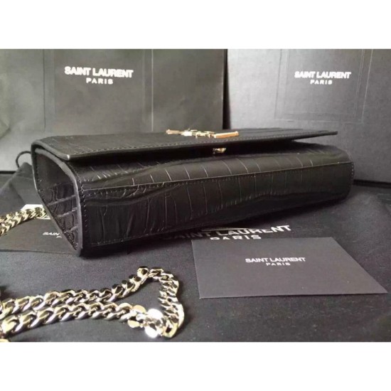 Replica Saint Laurent Medium Satchel Bag In Black Crocodile Calfskin