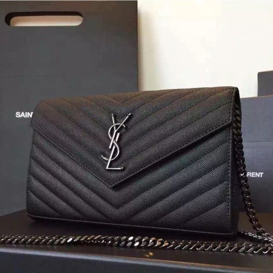 Replica Saint Laurent So Black Chain Wallet In Grained Leather
