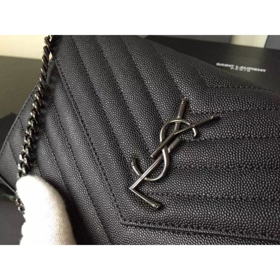 Replica Saint Laurent So Black Chain Wallet In Grained Leather