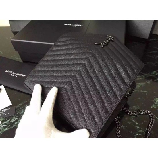 Replica Saint Laurent So Black Chain Wallet In Grained Leather