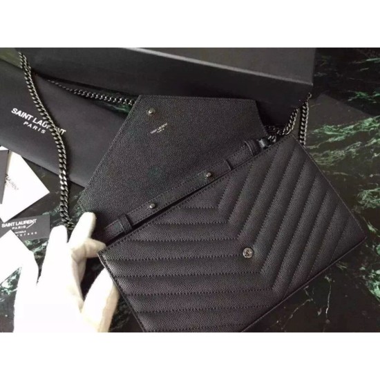 Replica Saint Laurent So Black Chain Wallet In Grained Leather