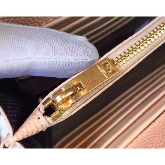 Replica Saint Laurent Chain Wallet In Beige Grain Leather