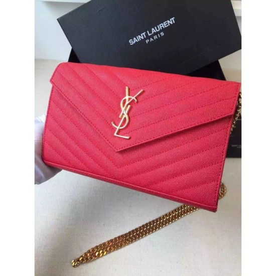 Replica Saint Laurent Chain Wallet In Red Grain Leather