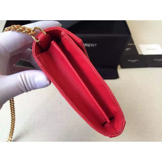 Replica Saint Laurent Chain Wallet In Red Grain Leather