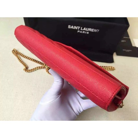 Replica Saint Laurent Chain Wallet In Red Grain Leather