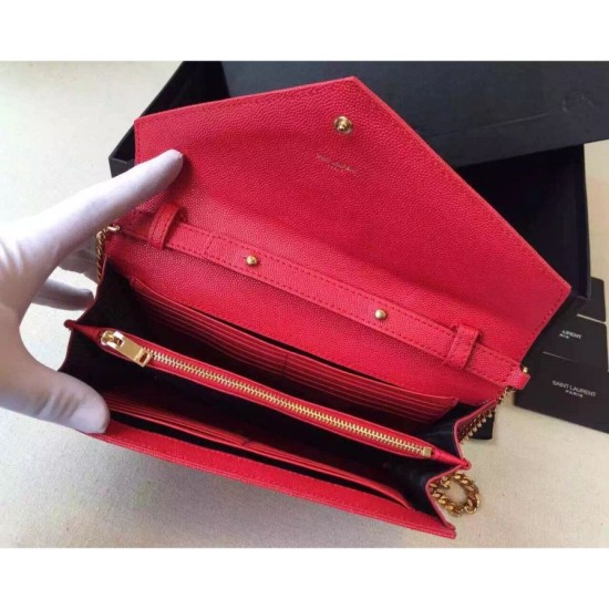 Replica Saint Laurent Chain Wallet In Red Grain Leather
