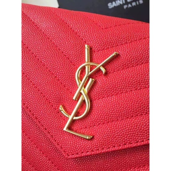 Replica Saint Laurent Chain Wallet In Red Grain Leather