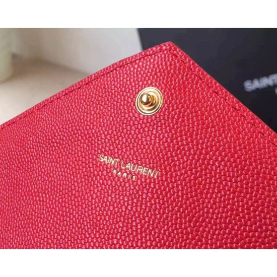 Replica Saint Laurent Chain Wallet In Red Grain Leather