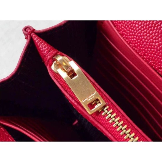 Replica Saint Laurent Chain Wallet In Red Grain Leather
