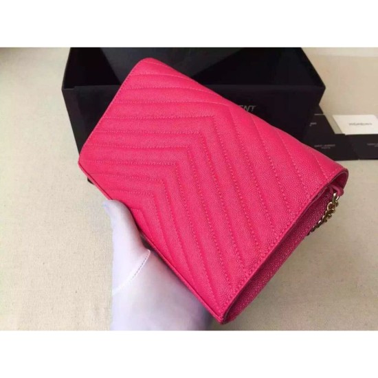 Replica Saint Laurent Chain Wallet In Rose Red Grain Leather
