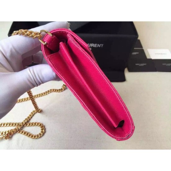 Replica Saint Laurent Chain Wallet In Rose Red Grain Leather