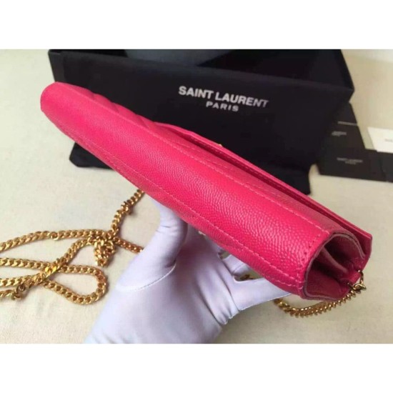 Replica Saint Laurent Chain Wallet In Rose Red Grain Leather