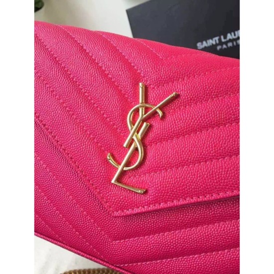 Replica Saint Laurent Chain Wallet In Rose Red Grain Leather