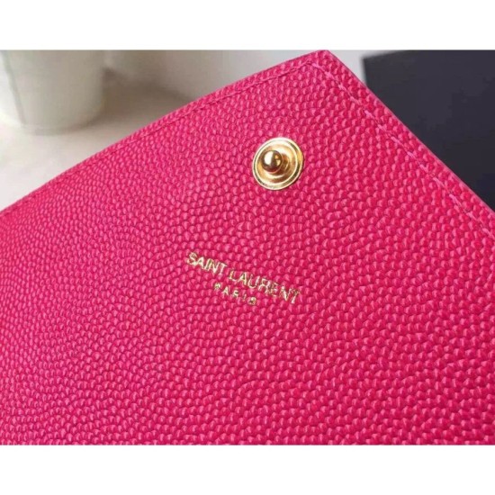 Replica Saint Laurent Chain Wallet In Rose Red Grain Leather