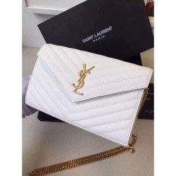 Replica Saint Laurent Chain Wallet In White Grain Leather