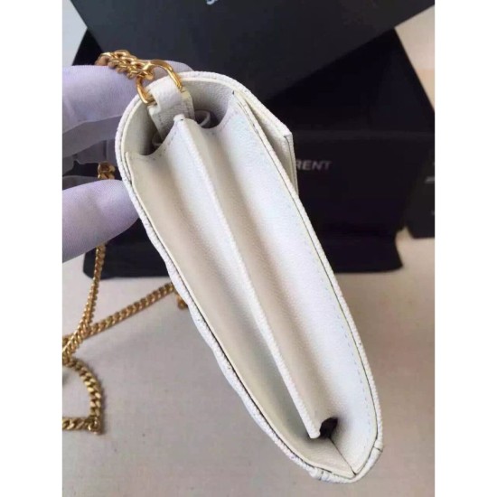 Replica Saint Laurent Chain Wallet In White Grain Leather
