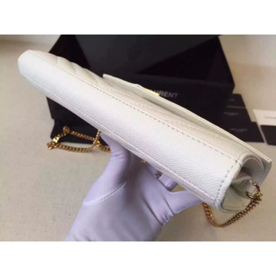 Replica Saint Laurent Chain Wallet In White Grain Leather