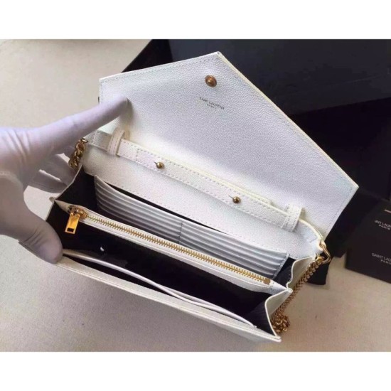 Replica Saint Laurent Chain Wallet In White Grain Leather
