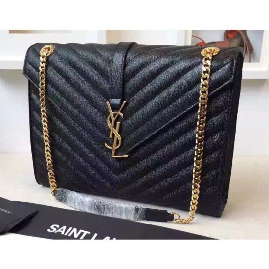 Replica Saint Laurent Large Satchel Bag In Black Grained Leather