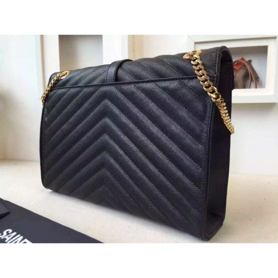 Replica Saint Laurent Large Satchel Bag In Black Grained Leather