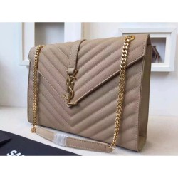 Replica Saint Laurent Large Satchel Bag In Khaki Grained Leather