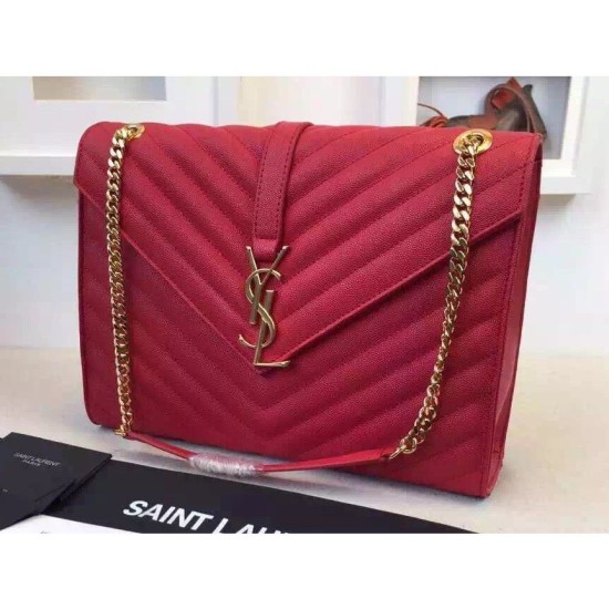 Replica Saint Laurent Large Satchel Bag In Red Grained Leather
