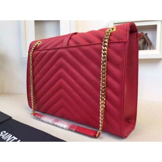 Replica Saint Laurent Large Satchel Bag In Red Grained Leather