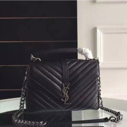 Fake Saint Laurent Medium Monogram College Bag in Black Goatskin Replica