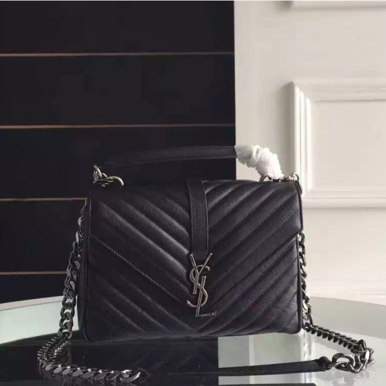 Fake Saint Laurent Medium Monogram College Bag in Black Goatskin Replica