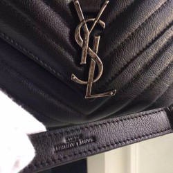 Fake Saint Laurent Medium Monogram College Bag in Black Goatskin Replica