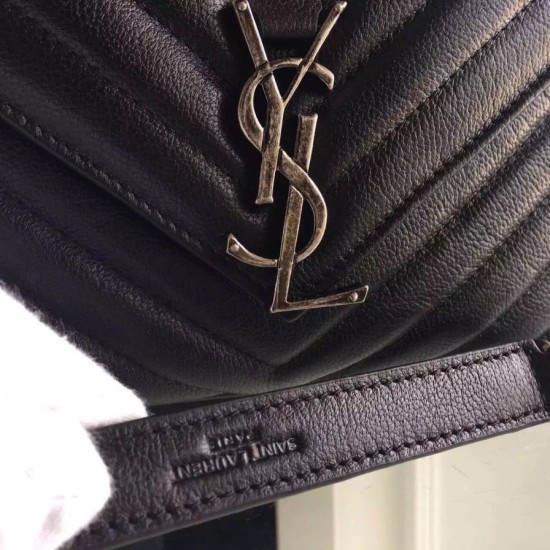 Fake Saint Laurent Medium Monogram College Bag in Black Goatskin Replica