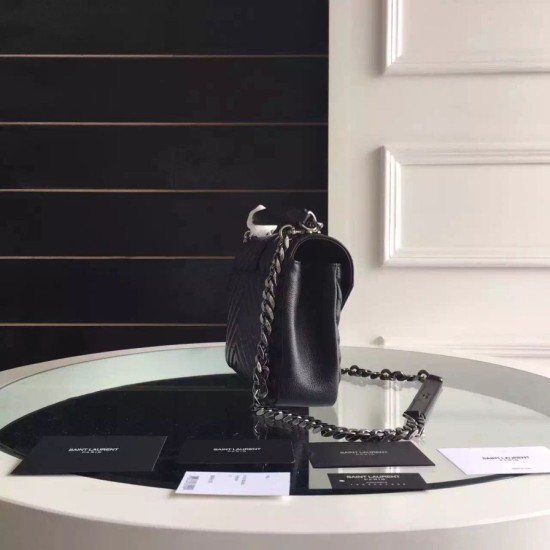 Fake Saint Laurent Medium Monogram College Bag in Black Goatskin Replica