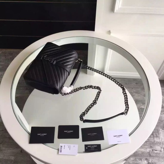 Fake Saint Laurent Medium Monogram College Bag in Black Goatskin Replica
