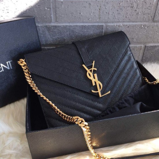 Replica Saint Laurent Medium Satchel Bag In Black Grained Leather