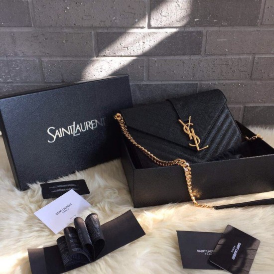 Replica Saint Laurent Medium Satchel Bag In Black Grained Leather