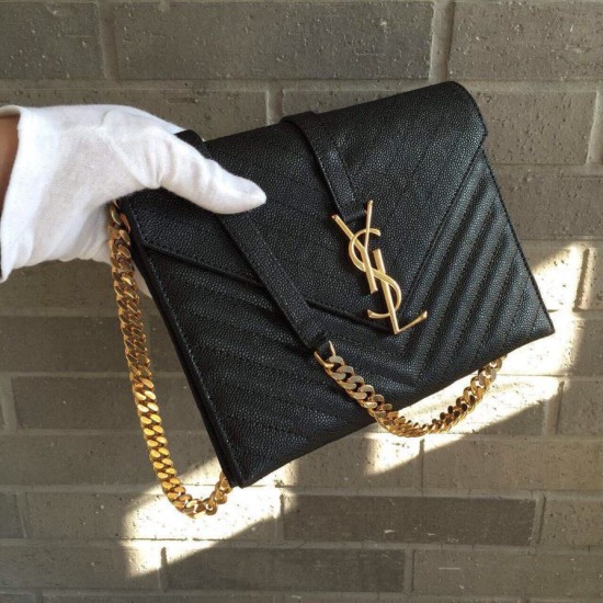 Replica Saint Laurent Medium Satchel Bag In Black Grained Leather